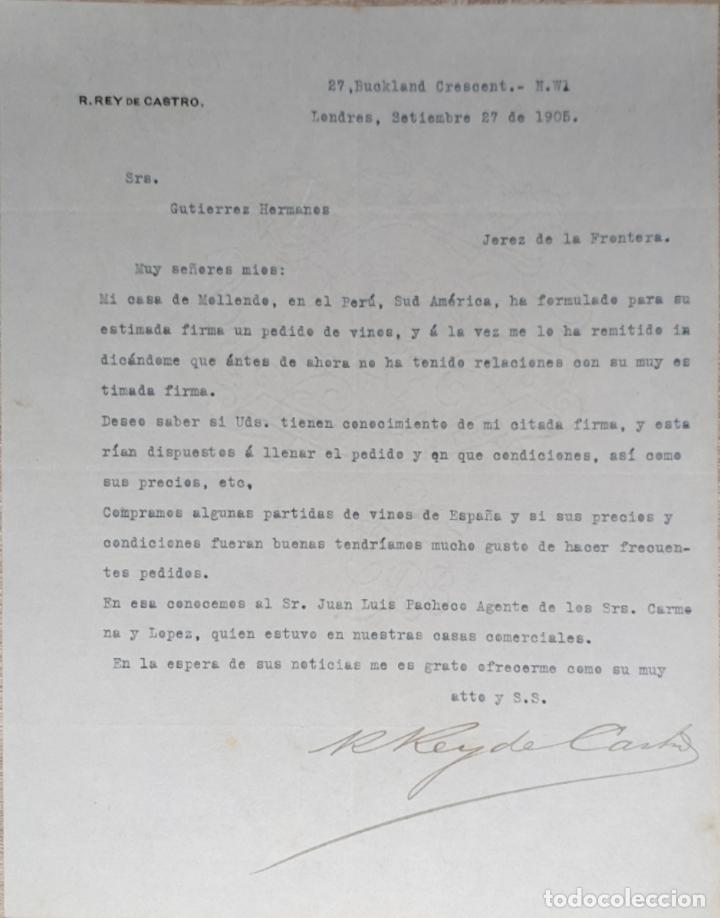 Lettres commerciales: Carta comercial. R.Rey de Castro & C&ordm;. Mollendo 1905