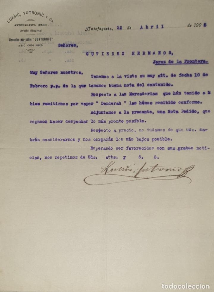 Lettres commerciales: Carta comercial. Luksic, Yutronic y C&ordf;. Antofagasta 1905
