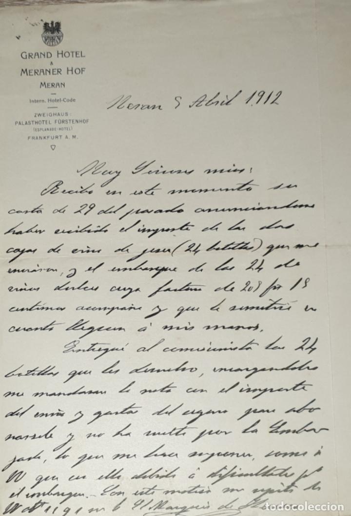 Cartas comerciales: Carta comercial. Grand Hotel Meraner Hof. Meran 1912