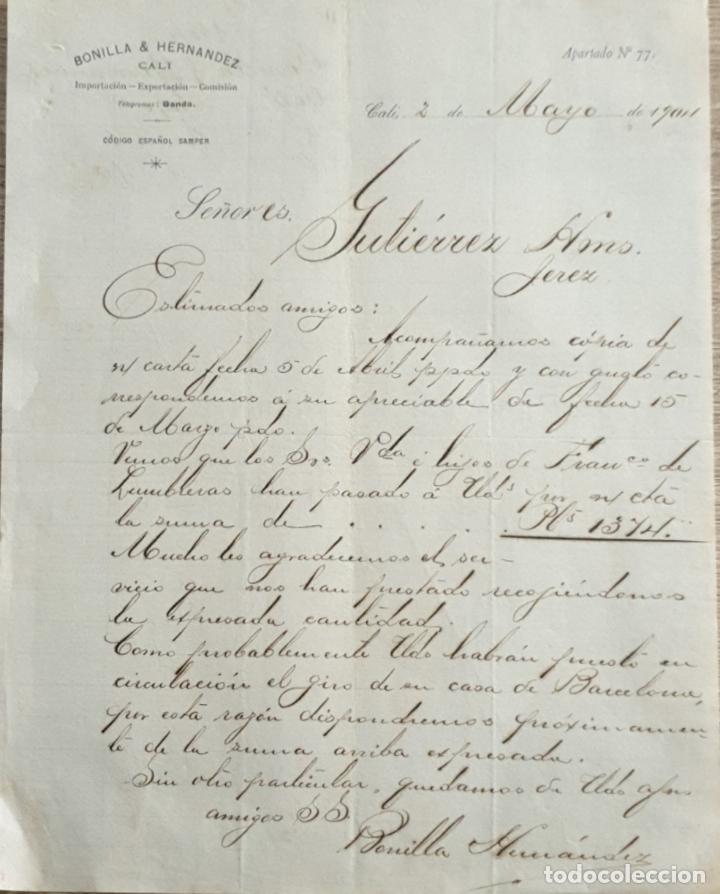 Lettres commerciales: Carta comercial. Bonilla & Hernandez. Importaci&oacute;n-Exportaci&oacute;n. Cali 1904