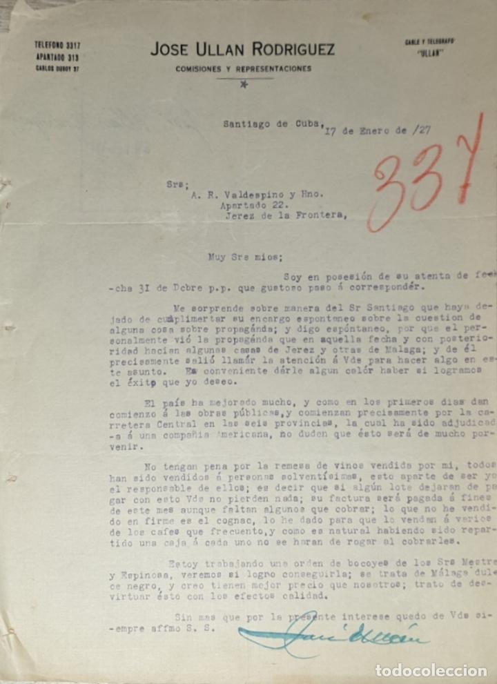 Lettres commerciales: Carta comercial. Jose Ullan Rodriguez. Comisiones y Representaciones. Santiago de Cuba 1927