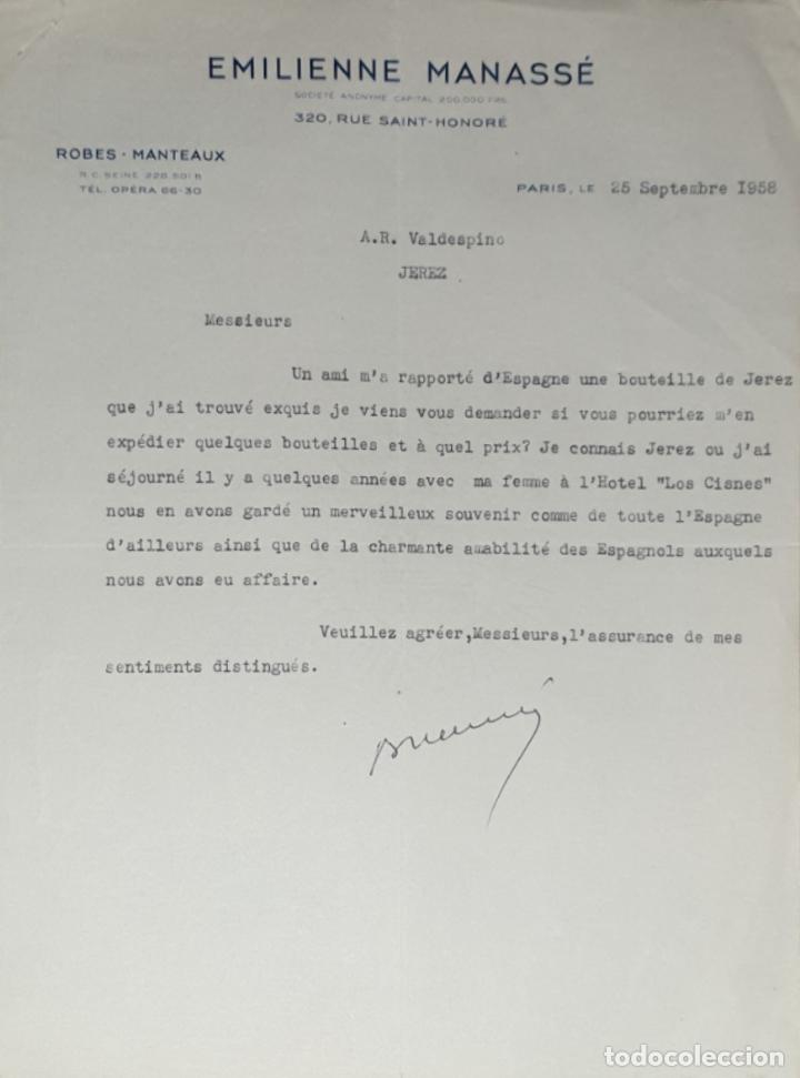 Lettres commerciales: carta comercial. Emilienne Manass&eacute;. Par&iacute;s 1958