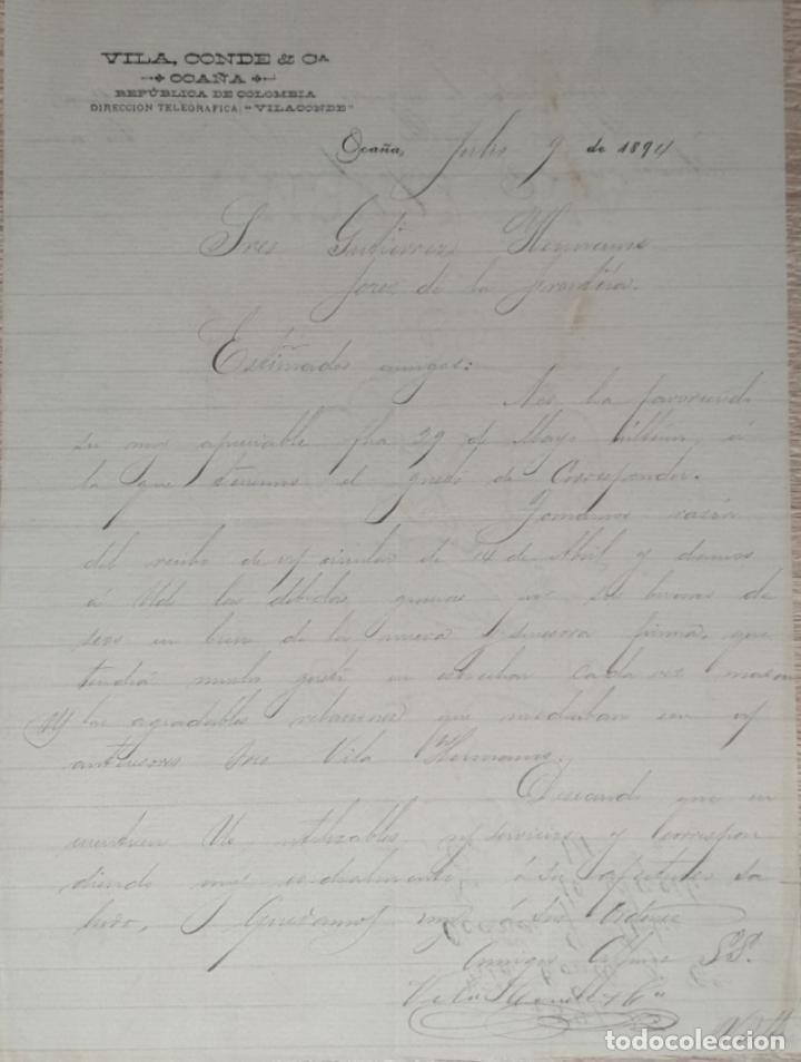Lettres commerciales: carta comercial. Vila Conde & C&ordf;. Oca&ntilde;a. Rep&uacute;blica de Colombia 1894