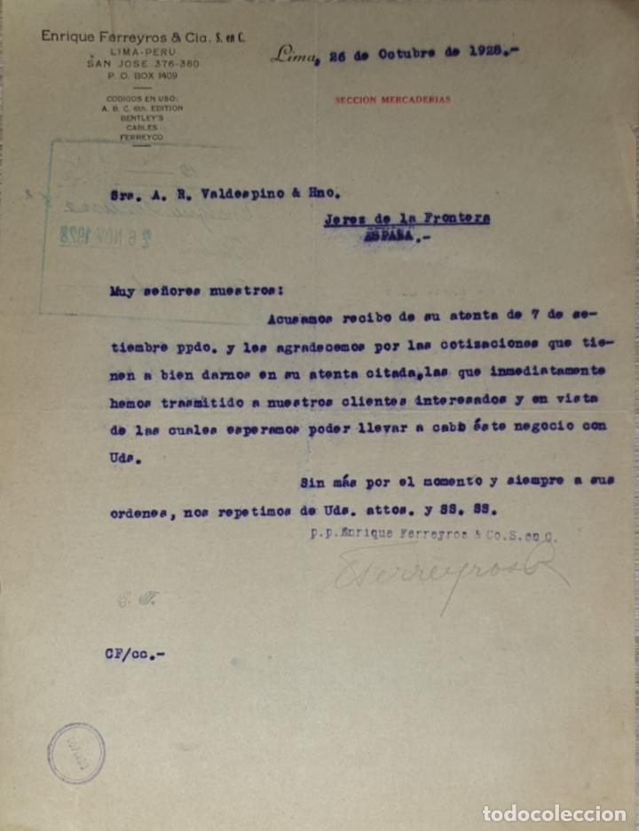 Lettres commerciales: Carta comercial. Enrique Ferreyros & C&iacute;a. S.en C. Lima 1928