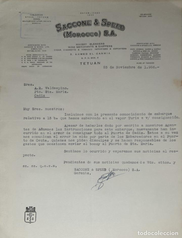 Lettres commerciales: Carta comercial. Saccone & Speed. Morocco S.A. Tetuan 1956