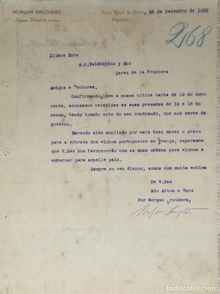 Lettres commerciales: Carta comercial. Morgan Brothers. Villa Nova de GAya. Portugal. 1922