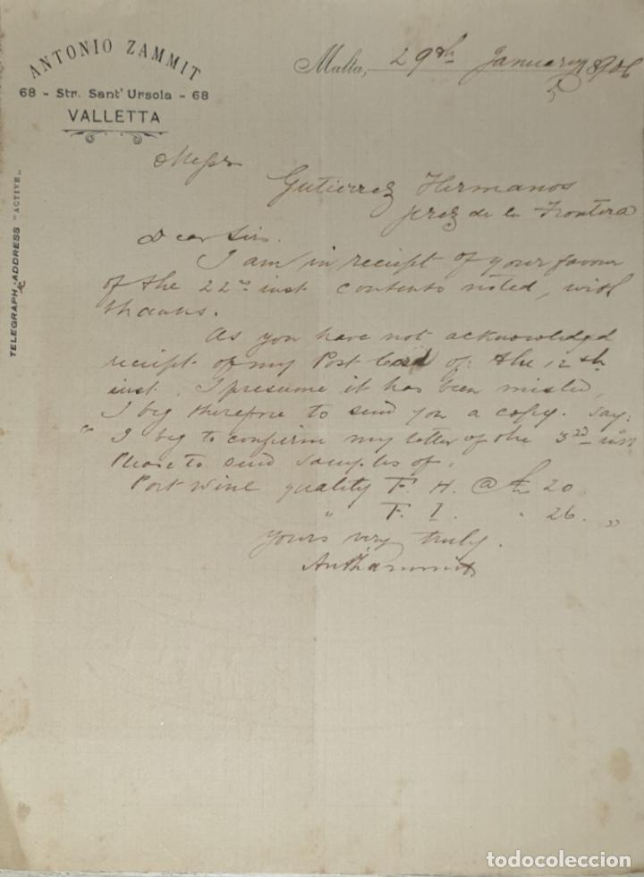 Lettres commerciales: CArta comercial. Antonio Zammit. Malta 1906