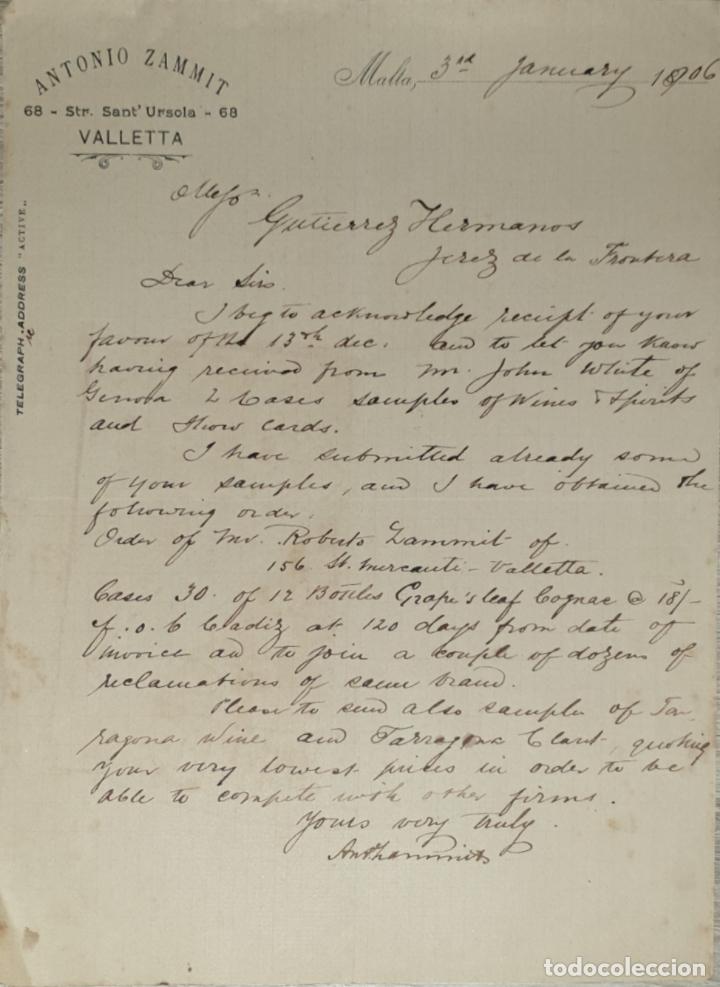 Lettres commerciales: CArta comercial. Antonio Zammit. Malta 1906