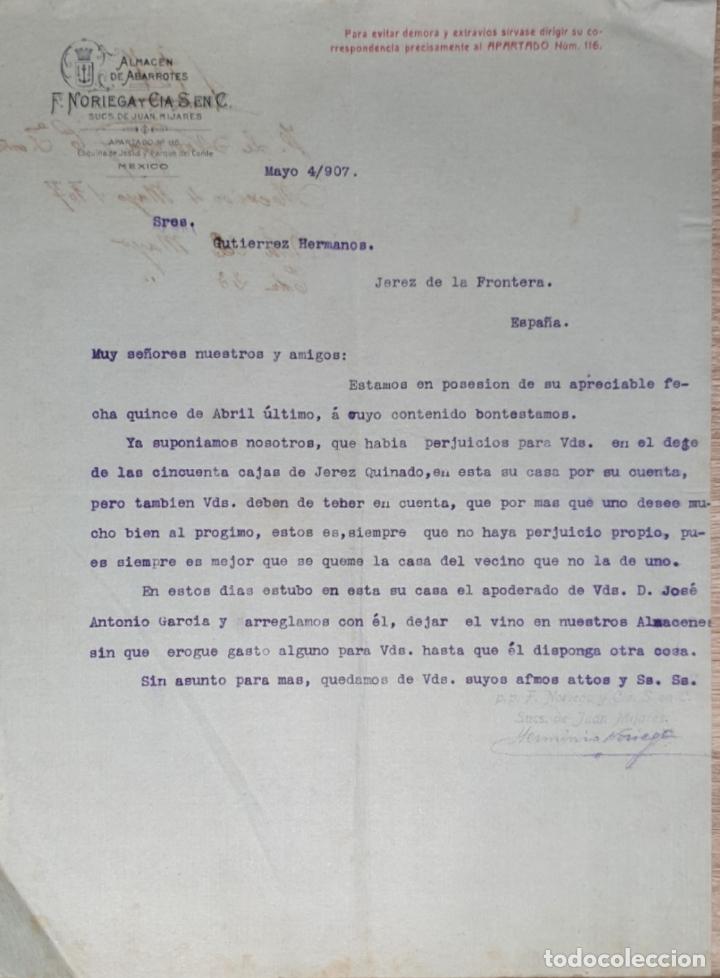 Lettres commerciales: Carta comercial. F. Noriega y C&iacute;a S. en C. Almac&eacute;n de Abarrotes. M&eacute;xico 1907