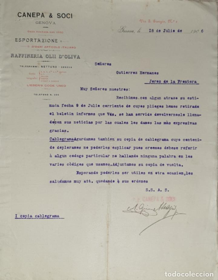 Lettres commerciales: carta comercial. Canepa & Soci. Esportazione. G&eacute;nova 1906