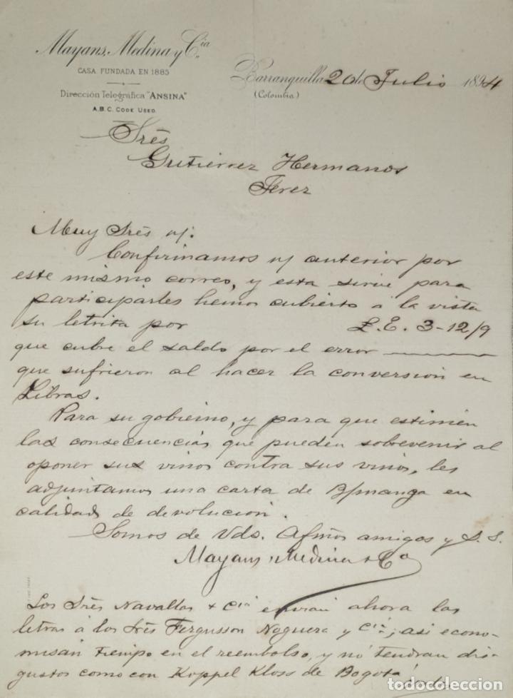 Lettres commerciales: Carta comercial. Mayans Medina y C&ordf;. Barranquilla. Colombia 1894