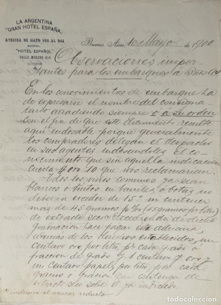 Lettres commerciales: Carta comercial. La Argentina Gran Hotel Espa&ntilde;a. Buenos Aires 1900