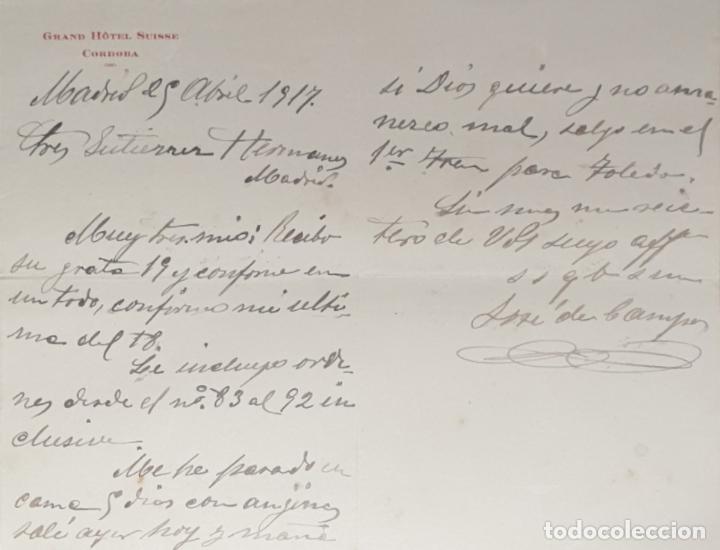 Cartas comerciales: Carta comercial. Grand Hotel Suisse. Cordoba 1917