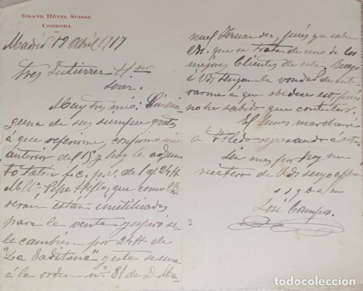 Gesch&auml;ftsbriefe: Carta comercial. Grand Hotel Suisse. Cordoba 1917