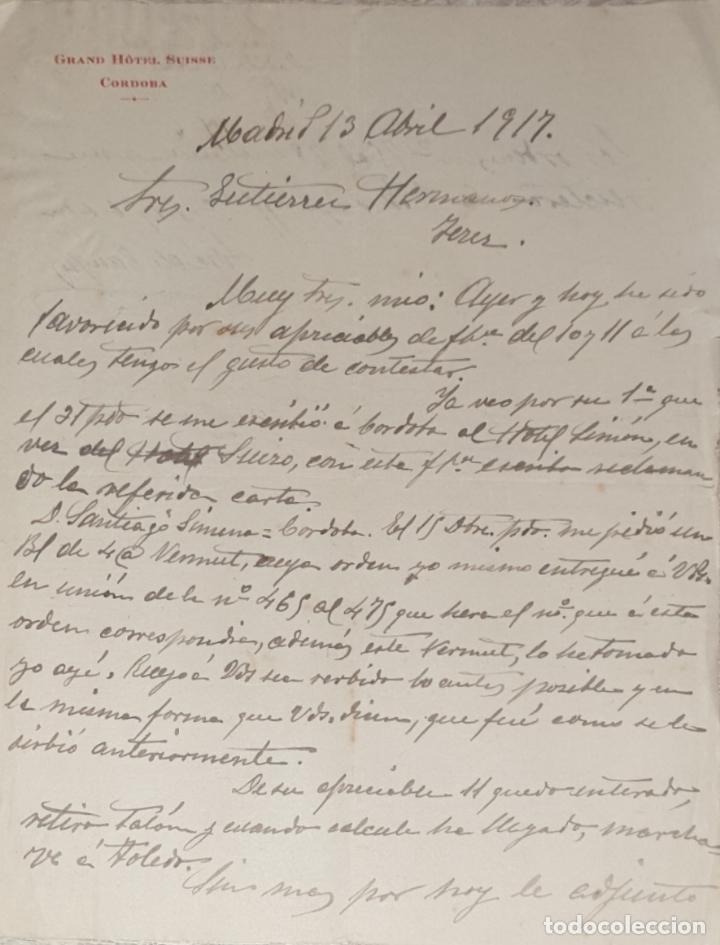 Commercial Letters: Carta comercial. Grand Hotel Suisse. Cordoba 1917