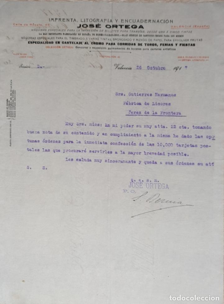 Commercial Letters: Carta comercial. Jos&eacute; Ortega. Imprenta, Litograf&iacute;a y Encuadernaci&oacute;n. Valencia 1917