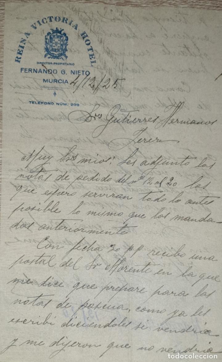 Lettres commerciales: Carta comercial. Fernando G. Nieto. Director-Propietario de -reina Victoria Hotel. Murcia 1925