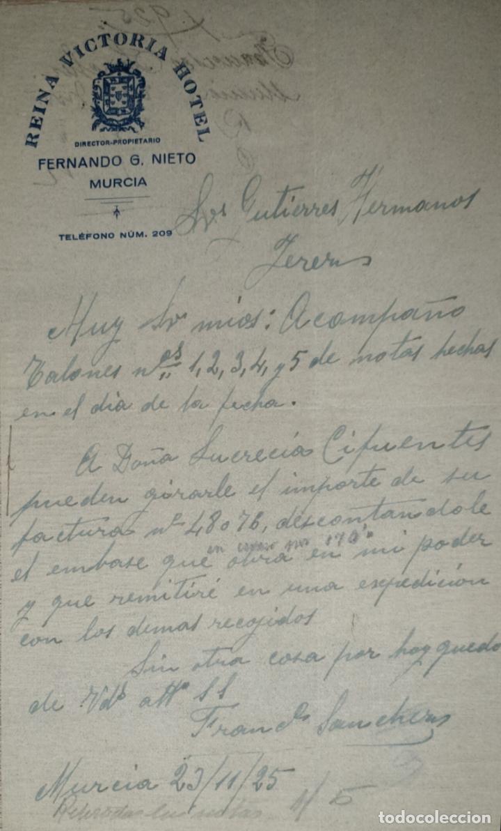Lettres commerciales: Carta comercial. Fernando G. Nieto. Director-Propietario de -reina Victoria Hotel. Murcia 1925