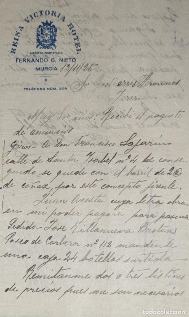 Lettres commerciales: Carta comercial. Fernando G. Nieto. Director-Propietario de -reina Victoria Hotel. Murcia 1925