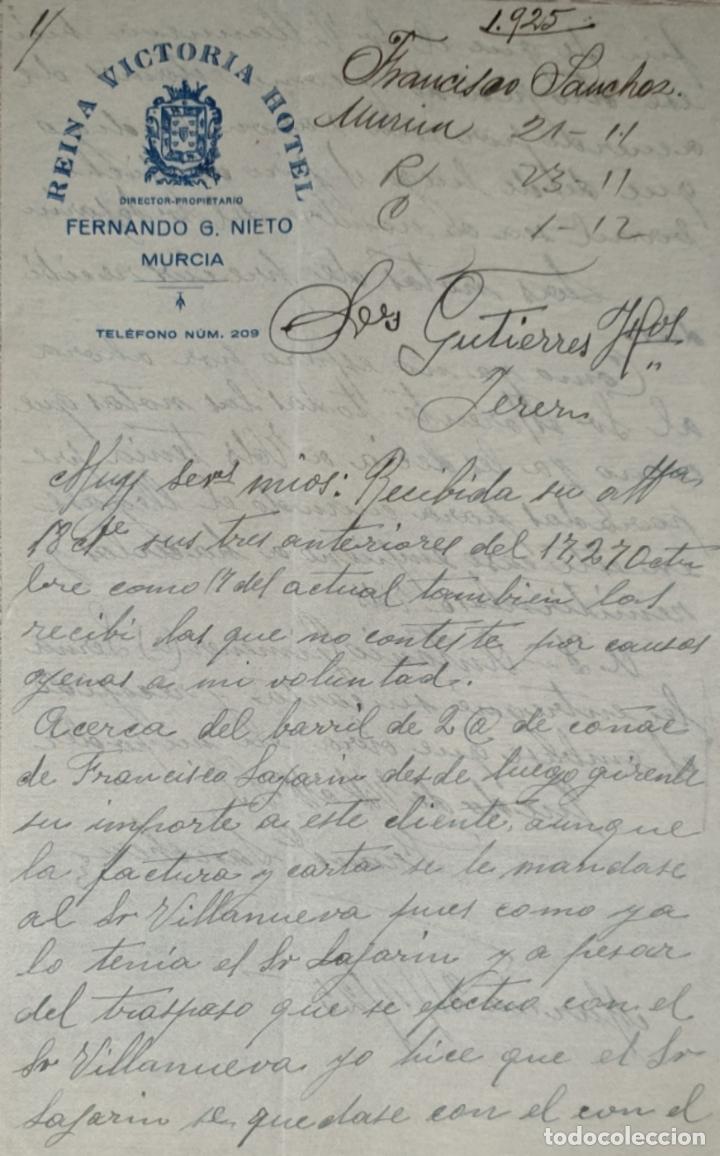 Lettres commerciales: Carta comercial. Fernando G. Nieto. Director-Propietario de -reina Victoria Hotel. Murcia 1925