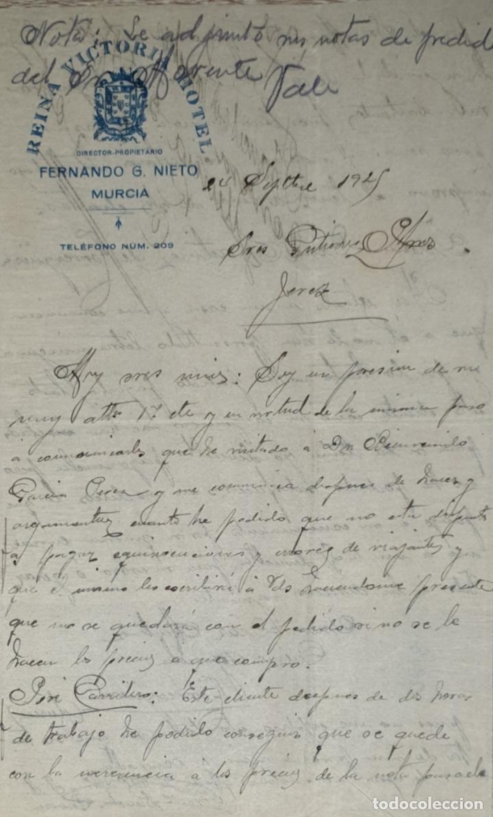 Lettres commerciales: Carta comercial. Fernando G. Nieto. Director-Propietario de -reina Victoria Hotel. Murcia 1925