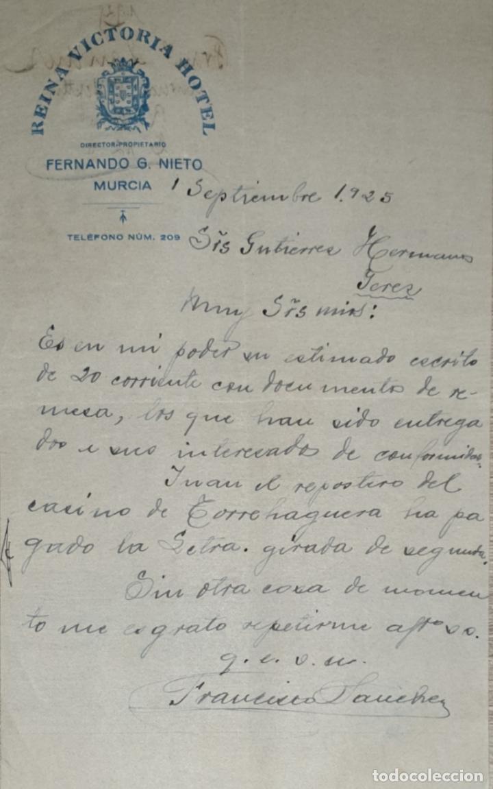 Lettres commerciales: Carta comercial. Fernando G. Nieto. Director-Propietario de -reina Victoria Hotel. Murcia 1925