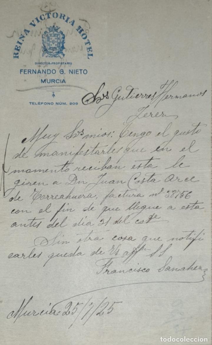 Lettres commerciales: Carta comercial. Fernando G. Nieto. Director-Propietario de -reina Victoria Hotel. Murcia 1925
