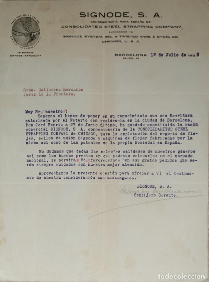 Lettres commerciales: Carta comercial. Signode, S.A. Barcelona 1925