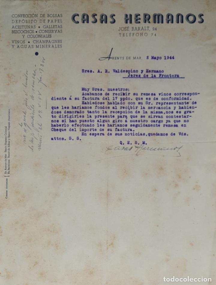 Lettres commerciales: carta comercial. Casas Hermanos. Confecci&oacute;n y coloniales. Arenys de mar 1944