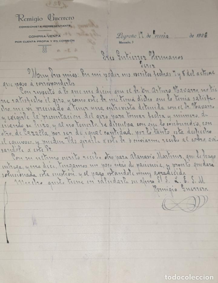 Lettres commerciales: Carta comercial. Remigio Guerrero. Comisionista-Representante. Logro&ntilde;o 1926