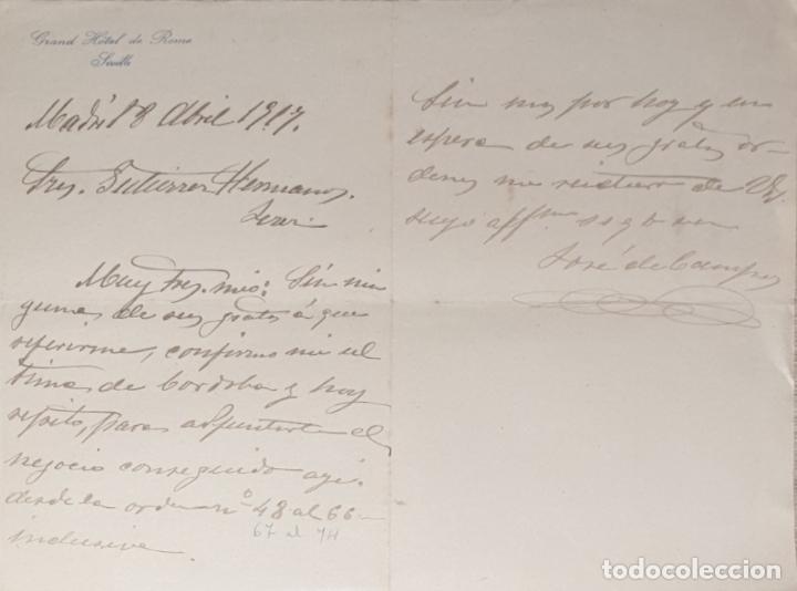 Lettres commerciales: Carta comercial. Grand Hotel de Rome. Seville 1917