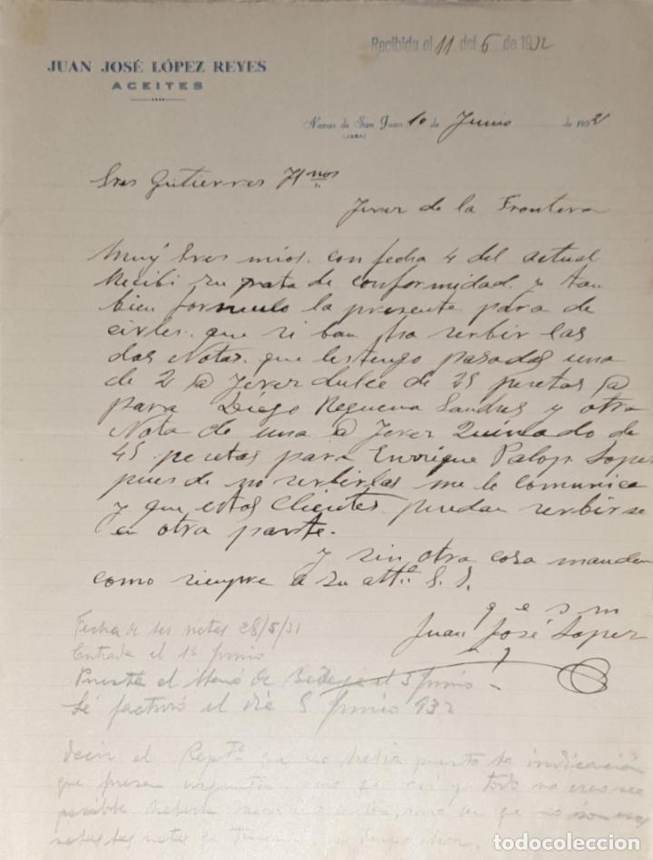 Cartas comerciales: Carta comercial. Juan Jos&eacute; L&oacute;pez Reyes. Aceites. Ja&eacute;n 1932