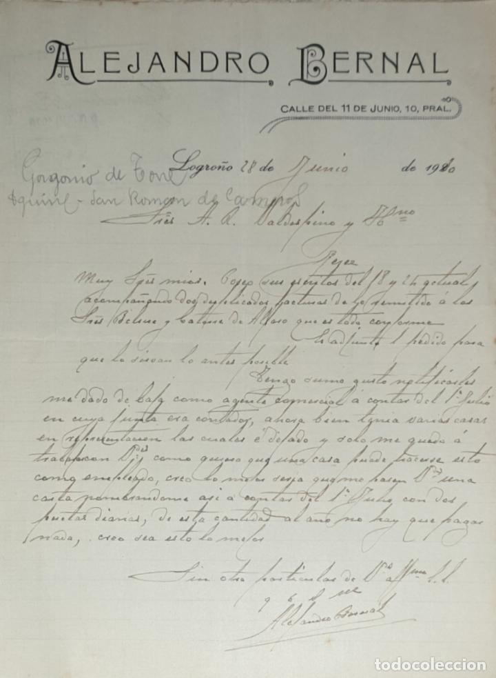 Lettres commerciales: Carta comercial. Alejandro Bernal. Logro&ntilde;o 1930