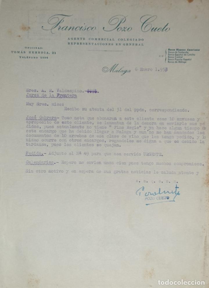 Lettres commerciales: Carta comercial. Francisco Pozo Cueto. Agente Comercial Colegiado. M&aacute;laga 1953