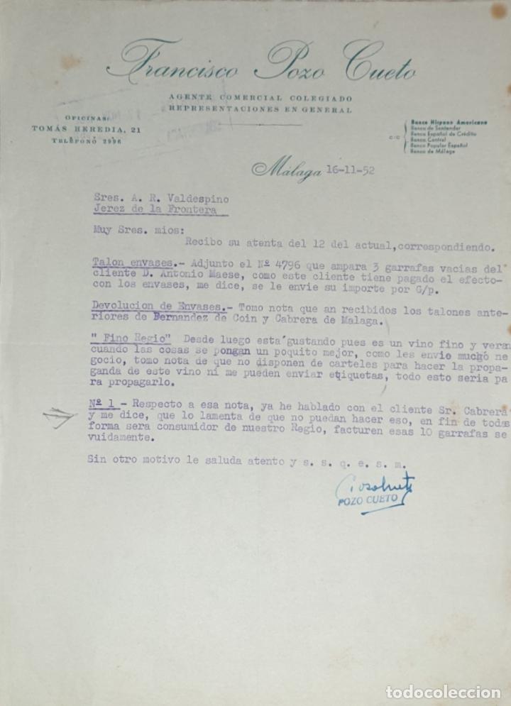 Lettres commerciales: Carta comercial. Francisco Pozo Cueto. Agente Comercial Colegiado. M&aacute;laga 1952
