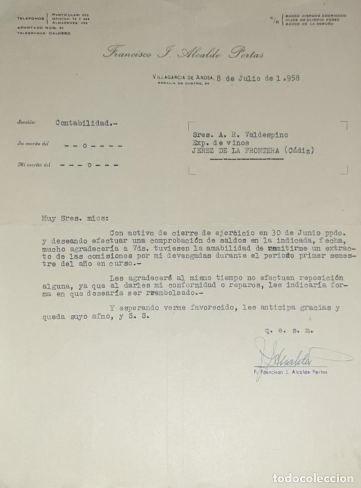 Lettres commerciales: Carta comercial. Francisco J. Alcalde Portas. Contabilidad. Villagarc&iacute;a de Arosa 1958