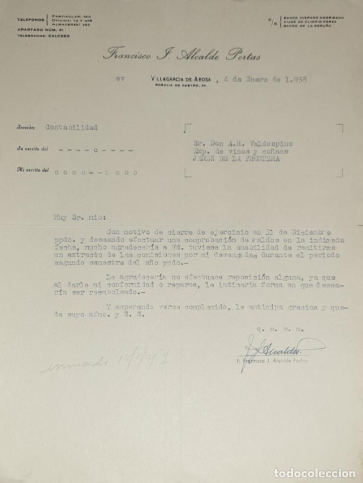 Lettres commerciales: Carta comercial. Francisco J. Alcalde Portas. Contabilidad. Villagarc&iacute;a de Arosa 1958
