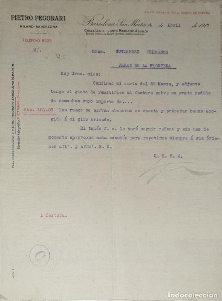 Lettres commerciales: Carta comercial. Pietro Pegorari. Barcelona 1917