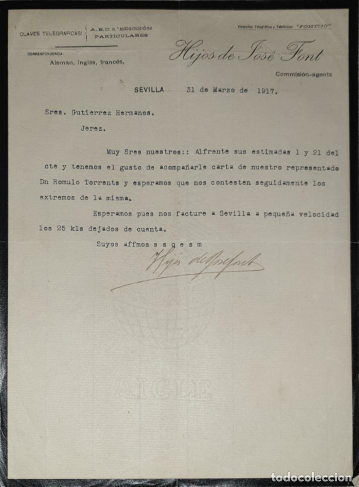 Lettres commerciales: Carta comercial. Hijos de Jos&eacute; Font. Commisi&oacute;n-agents. Sevilla 1917