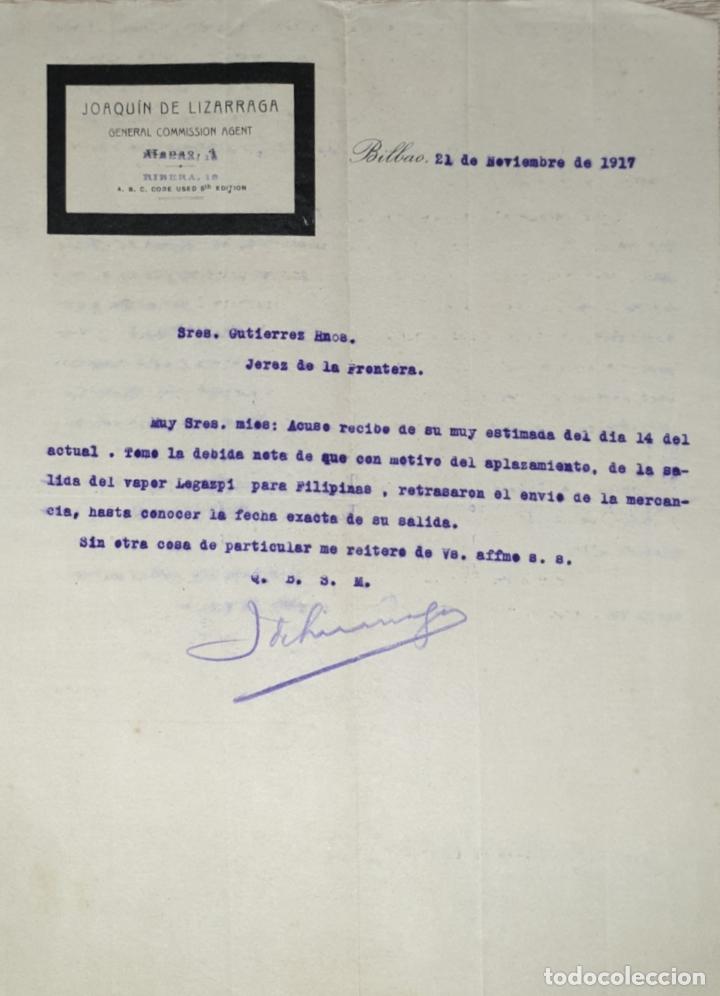 Lettres commerciales: Carta comercial. Joaqu&iacute;n de Lizarraga. General Commision Agent. Bilbao 1917