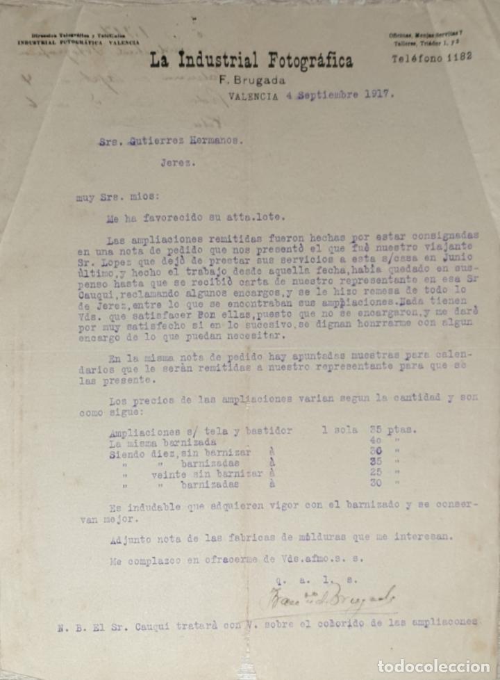 Lettres commerciales: Carta comercial. F. Burgada. La Industrial Fotogr&aacute;fica. Valencia 1917
