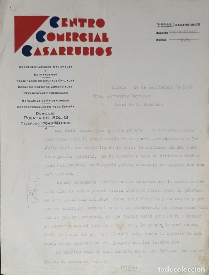 Lettres commerciales: Carta comercial. Centro Comercial Casarrubios. Representaciones Nacionales y Extranjeras.Madrid 1930