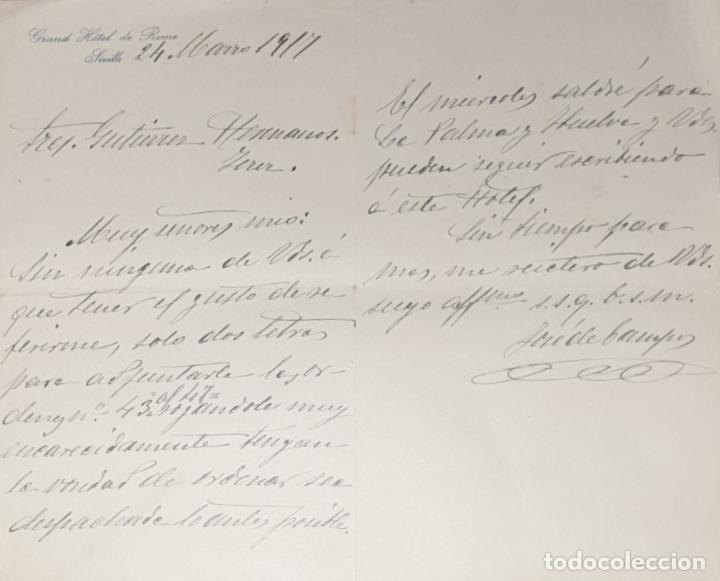 Lettres commerciales: Carta comercial. Grand Hotel de Rome. Seville 1917