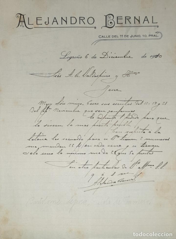 Lettres commerciales: Carta comercial. Alejandro Bernal. Logro&ntilde;o 1930
