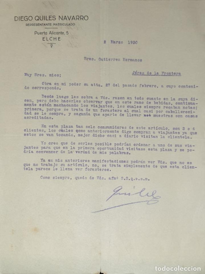 Lettres commerciales: Carta comercial. Diego Quiles Navarro. Representante matriculado. Elche 1930