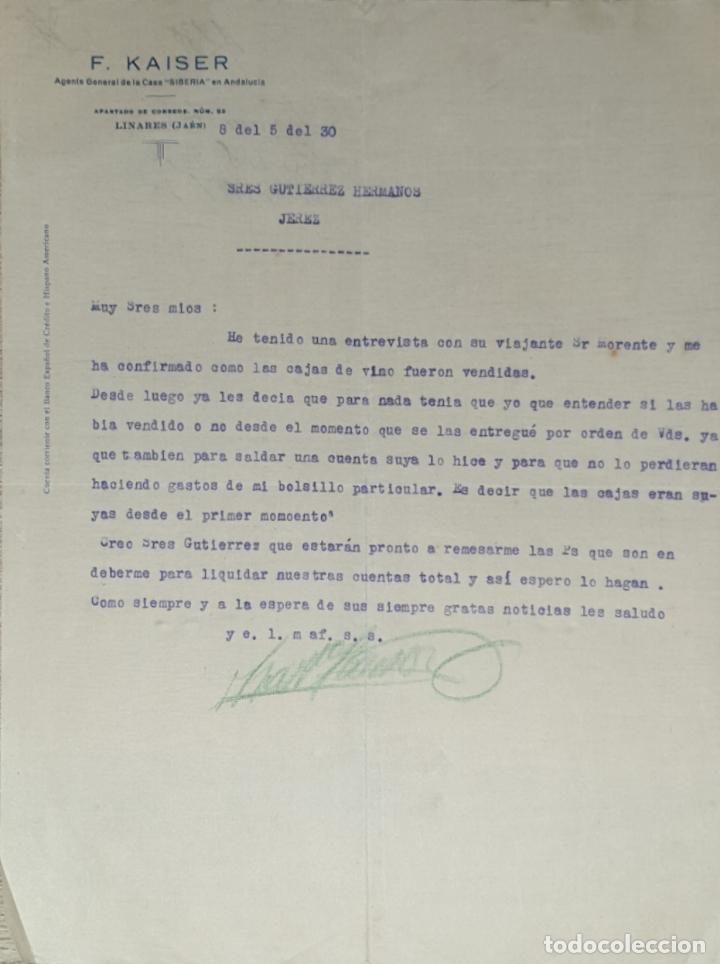 Lettres commerciales: Carta comercial. F. Kaiser. Agente comercial de la casa Siberia en Andaluc&iacute;a. Jaen 1930