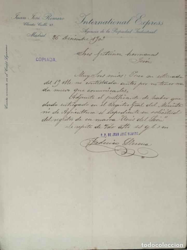 Lettres commerciales: carta comercial.Juan Jos&eacute; Romero.International Express.Agencia de propiedad Industrial. Madrid 1903