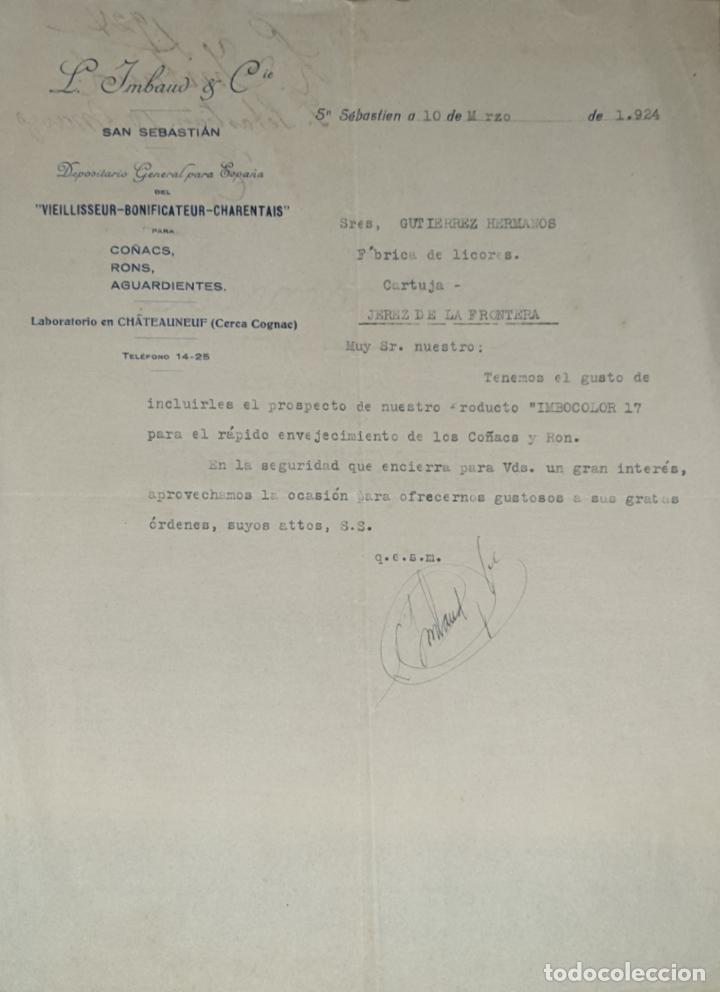 Lettres commerciales: Carta comercial. L. Ymbaud & C&iacute;e. Depositario General para Espa&ntilde;a. San Sebasti&aacute;n 1924