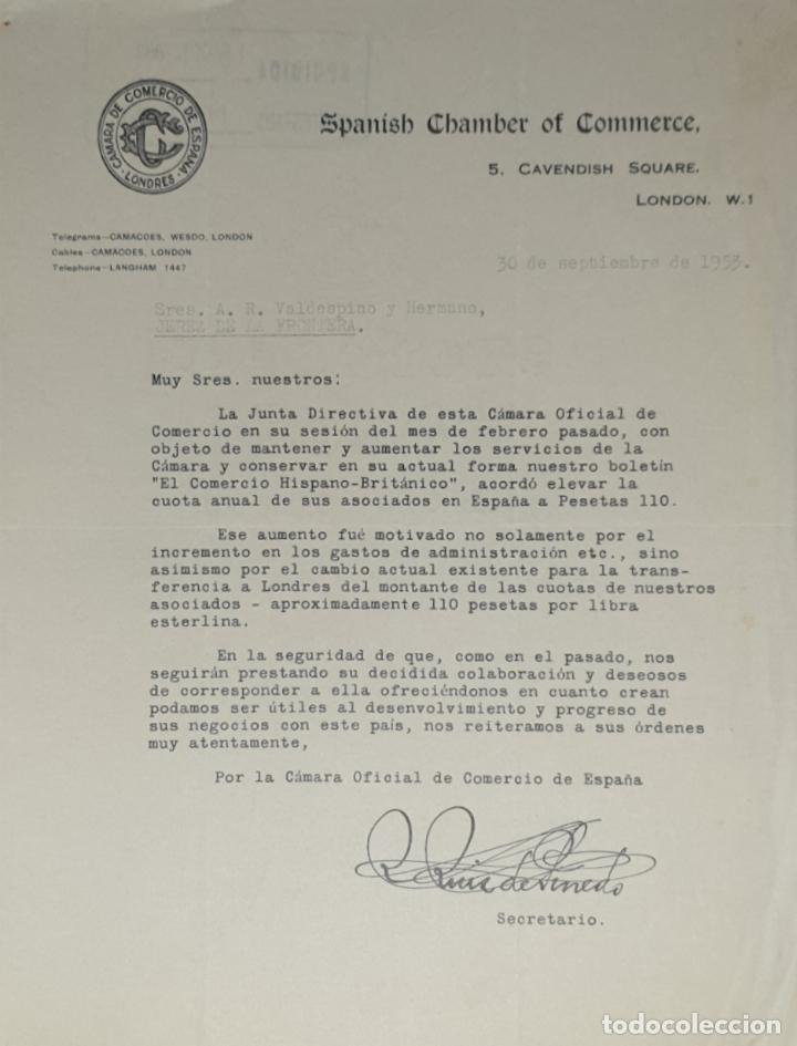 Lettres commerciales: Carta comercial. Spanish Chamber of Commerce. London 1953