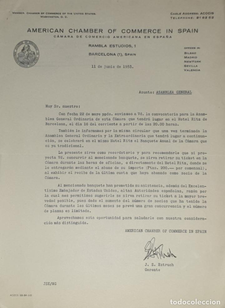 Lettres commerciales: Carta comercial. American Chamber of commerce in Spain. Barcelona 1953